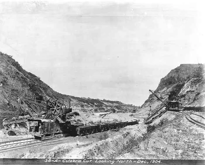 The Culebra Cut, the canal's deepest excavation, as it looked in December 1904.