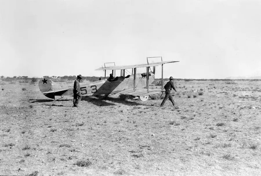 A Curtiss JN-3 of the 1st Aero Squadron at Casas Grandes, Mexico, in 1916.