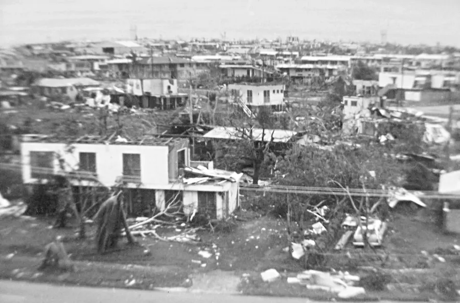 Damaged houses in Darwin after Cyclone Tracy, Christmas 1974.