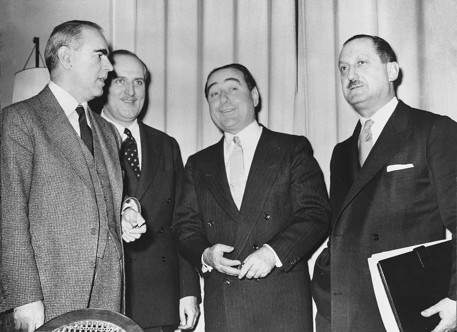 Greek and Turkish leaders at the Zurich talks on Cyprus, 10 February 1959: Konstantinos Karamanlis, Fatin Rüştü Zorlu, Adnan Menderes and Evangelos Averoff.