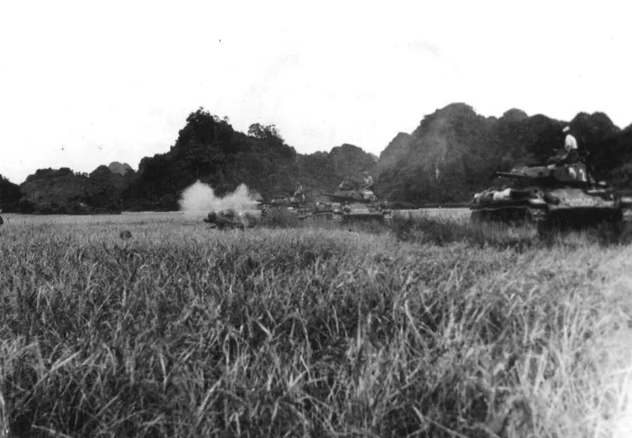 French tanks firing in support of infantry at Dien Bien Phu, 1954.