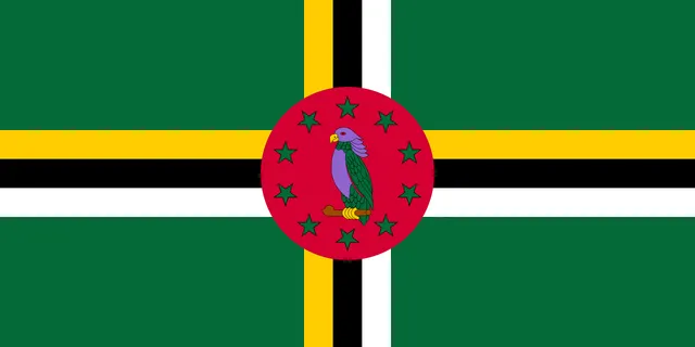 The flag of Dominica, adopted at independence in 1978.