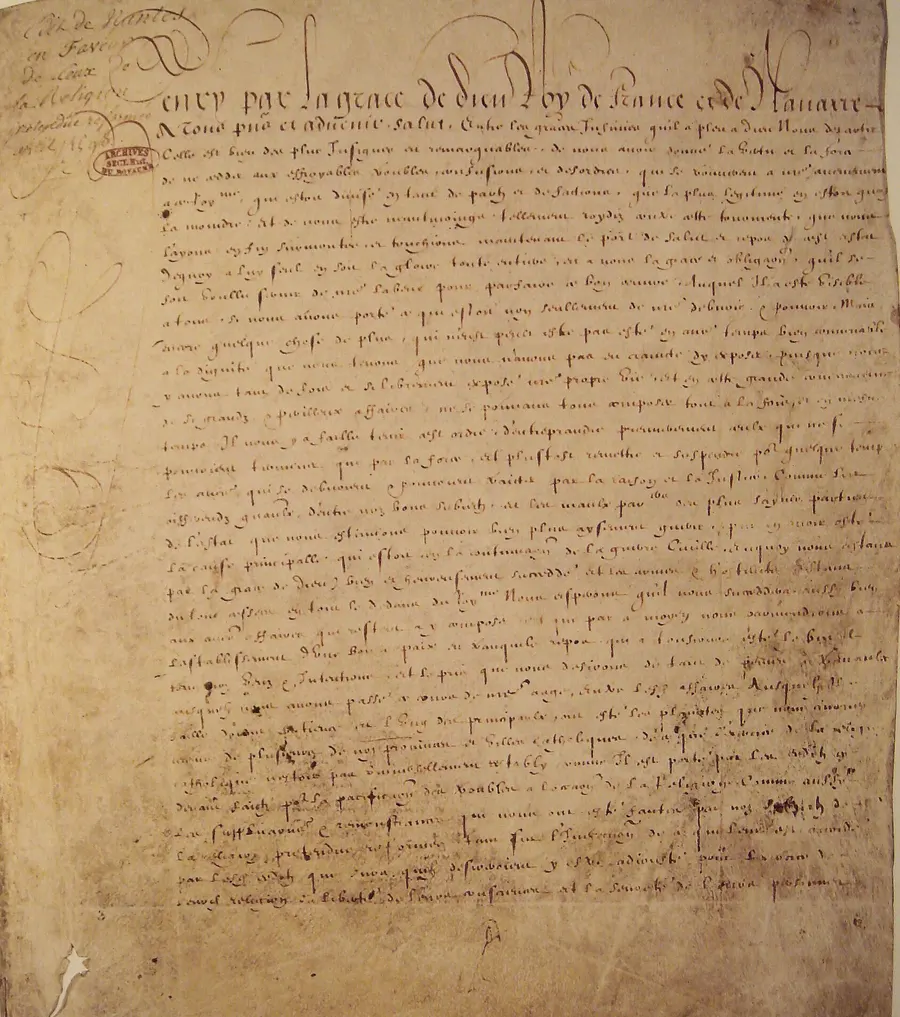 The first page of the Edict of Nantes, April 1598.