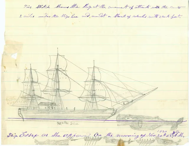A hand-drawn sketch of the whaleship Essex.