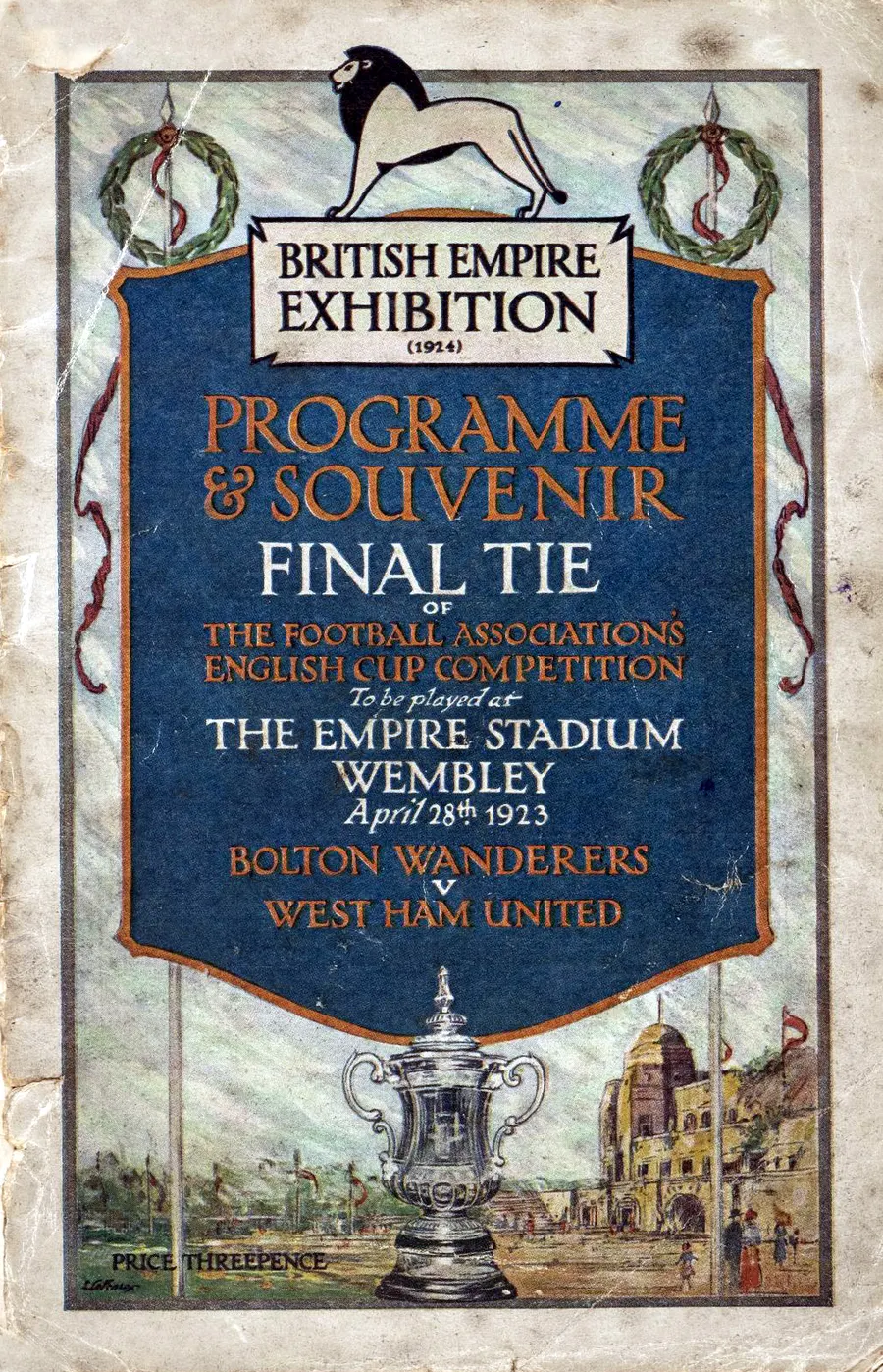 The programme for the 1923 Cup final at the new Empire Stadium, Wembley, dated 28 April 1923.