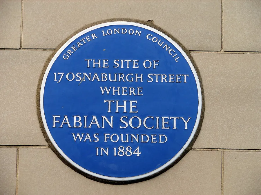 The blue plaque at 17 Osnaburgh Street, London, marking the site where the Fabian Society was founded in 1884.