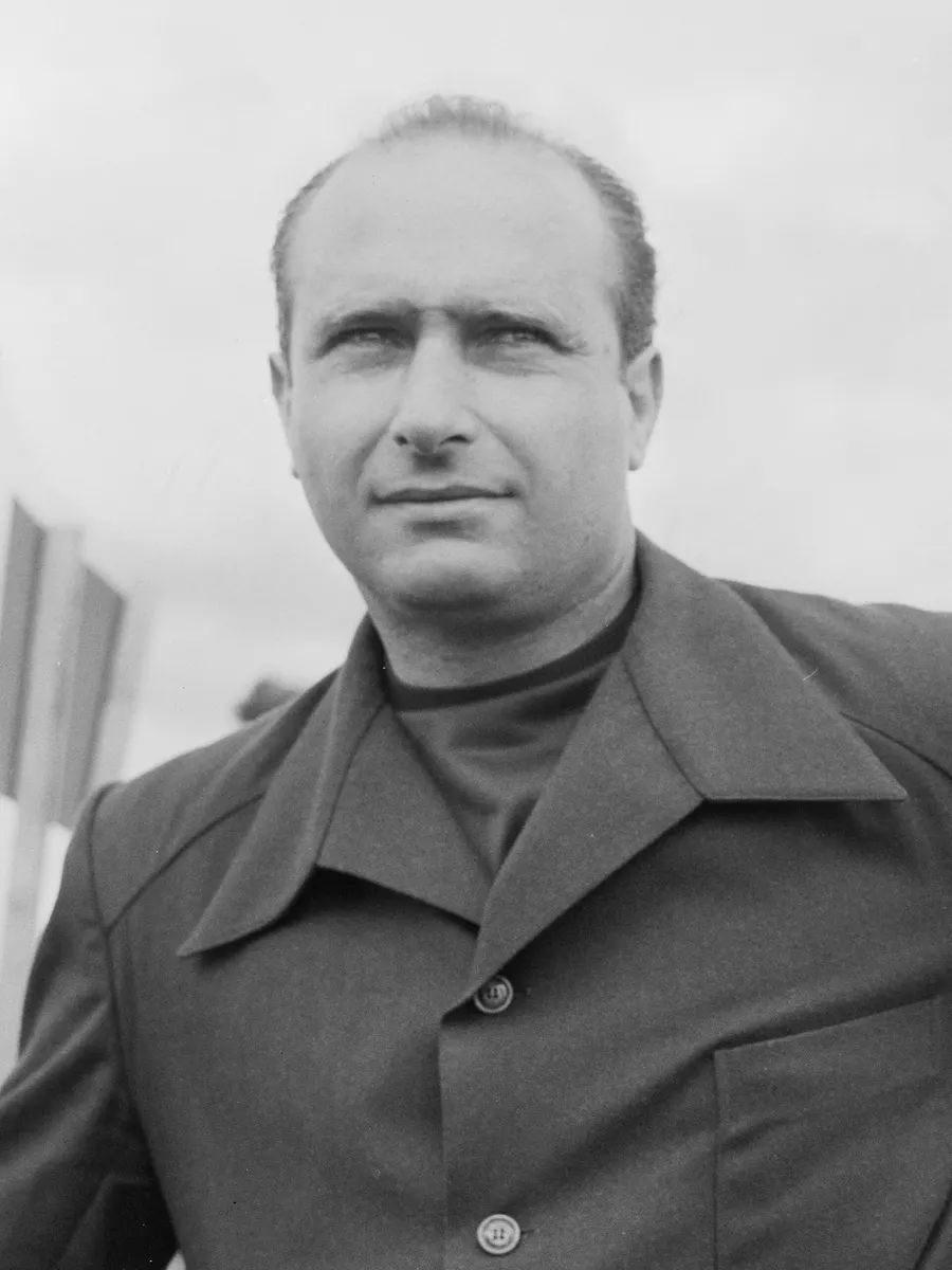 Juan Manuel Fangio at a race in Kristianstad, Sweden, in August 1955.