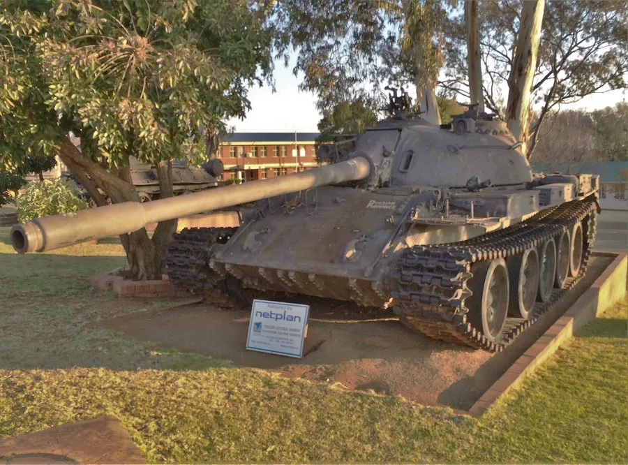 A T-55 tank, of the type used by Angola's army, at the South African Armour Museum.