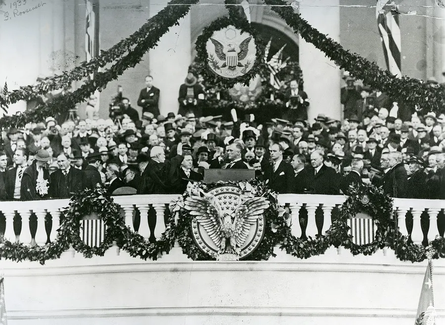 Franklin D. Roosevelt takes the oath at the Capitol, 4 March 1933.