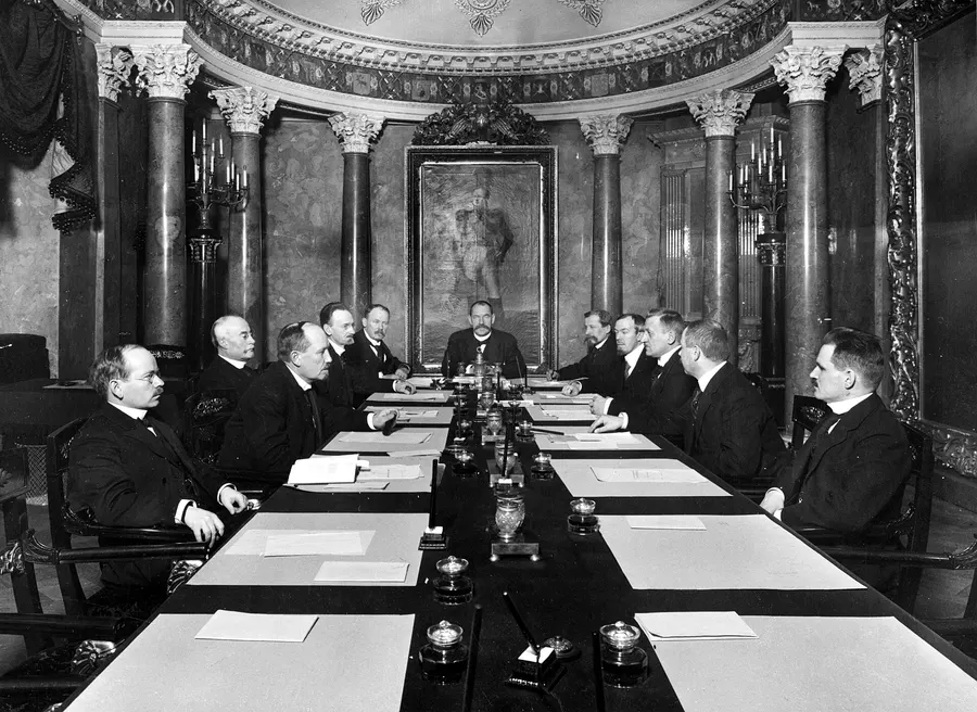 The Finnish Senate of 1917, with P. E. Svinhufvud in the middle, photographed on 27 November 1917.