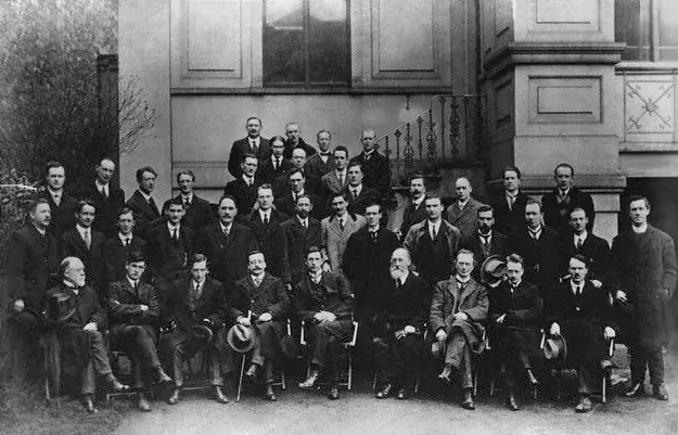Members of the first Dáil photographed at the Mansion House, Dublin, at its session of April 1919.