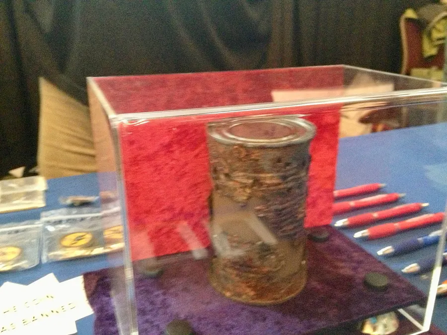 The 'Original Can of Beans' recovered from the first geocache, hidden near Beavercreek, Oregon.