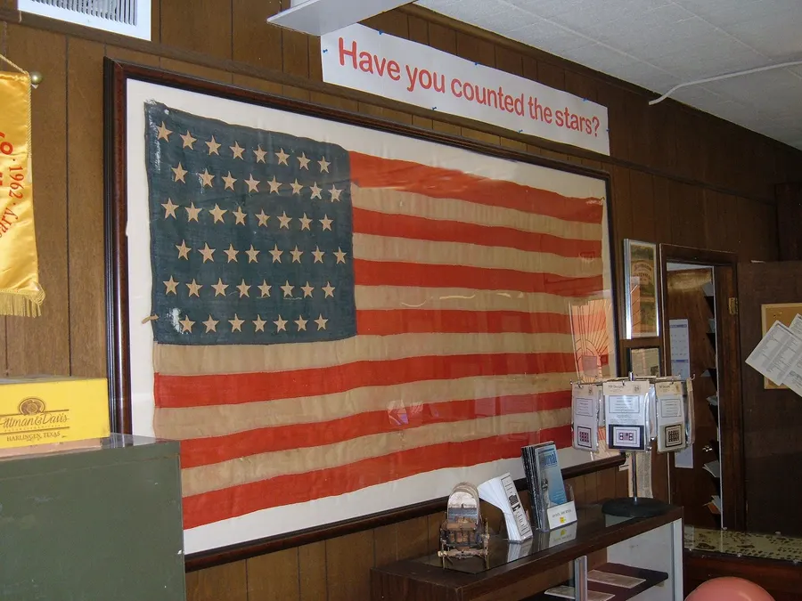 A 47-star United States flag at the Alamogordo Museum of History, New Mexico; such flags flew for only a few weeks in 1912.