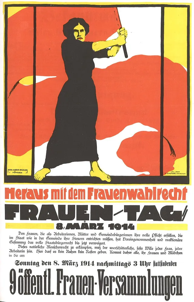 A German poster for Women's Day, 8 March 1914, demanding the vote for women.