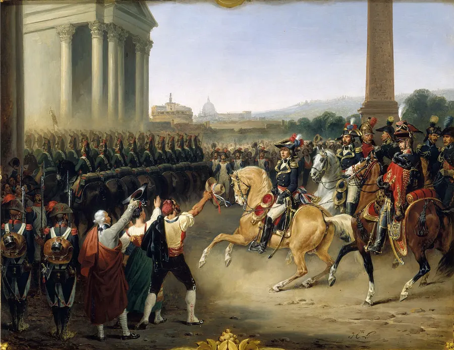 The French army enters Rome on 15 February 1798, painted by Hippolyte Lecomte.