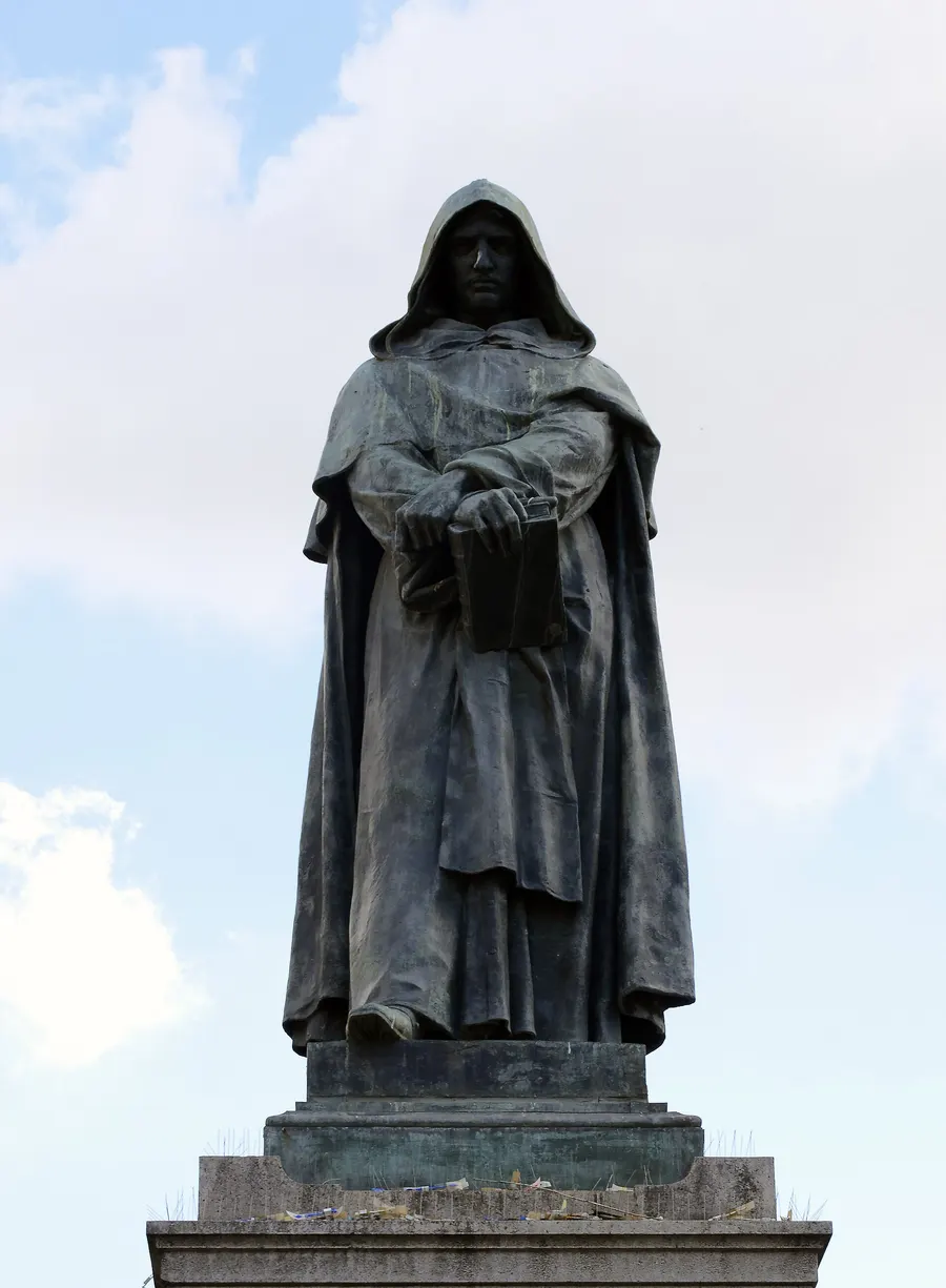 Ettore Ferrari's bronze statue of Giordano Bruno, raised in 1889 on the Campo de' Fiori in Rome where he was burned.