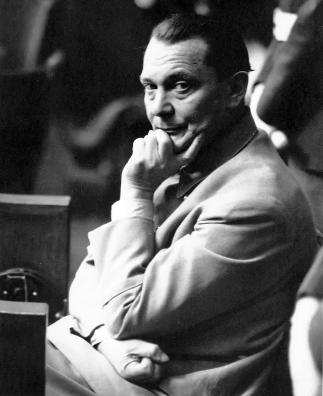 Hermann Göring in the dock at Nuremberg.
