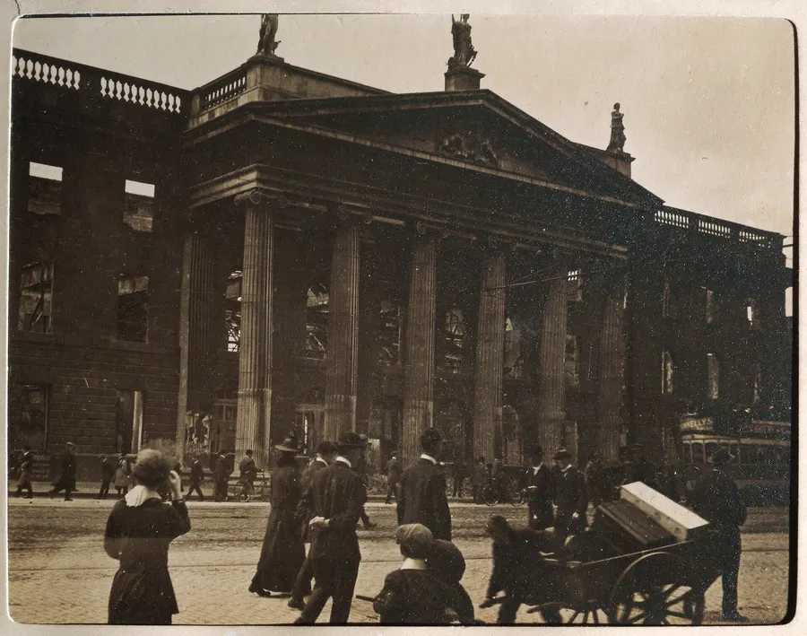 The shell of the General Post Office in Dublin, the rebels' headquarters, photographed by Thomas Johnson Westropp on 17 May 1916.