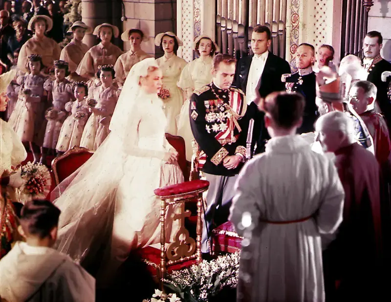 Grace Kelly and Prince Rainier III at their religious wedding in St Nicholas Cathedral, Monaco, 19 April 1956.