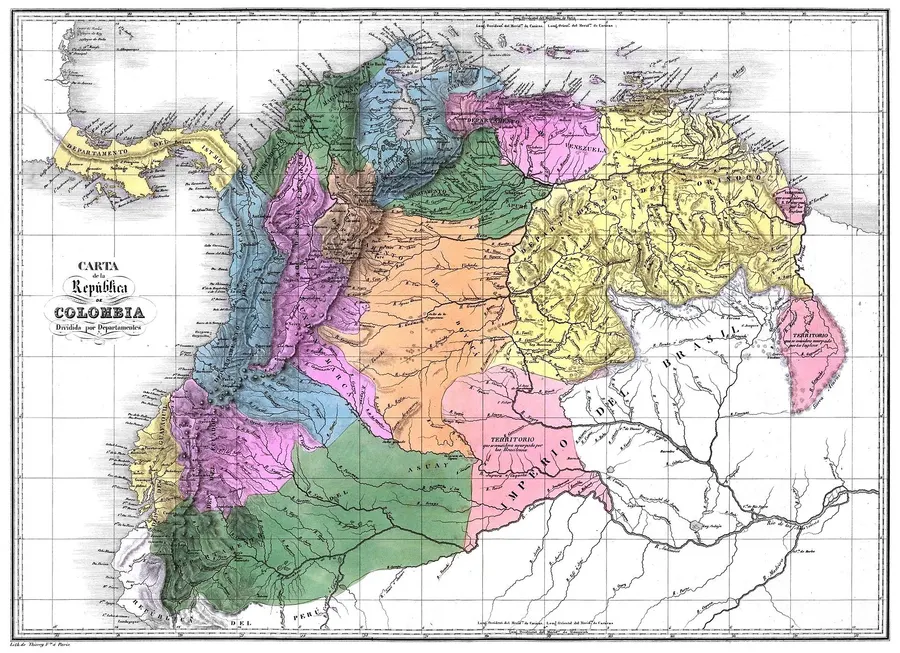 Agostino Codazzi's map of the Republic of Colombia, the state later called Gran Colombia.