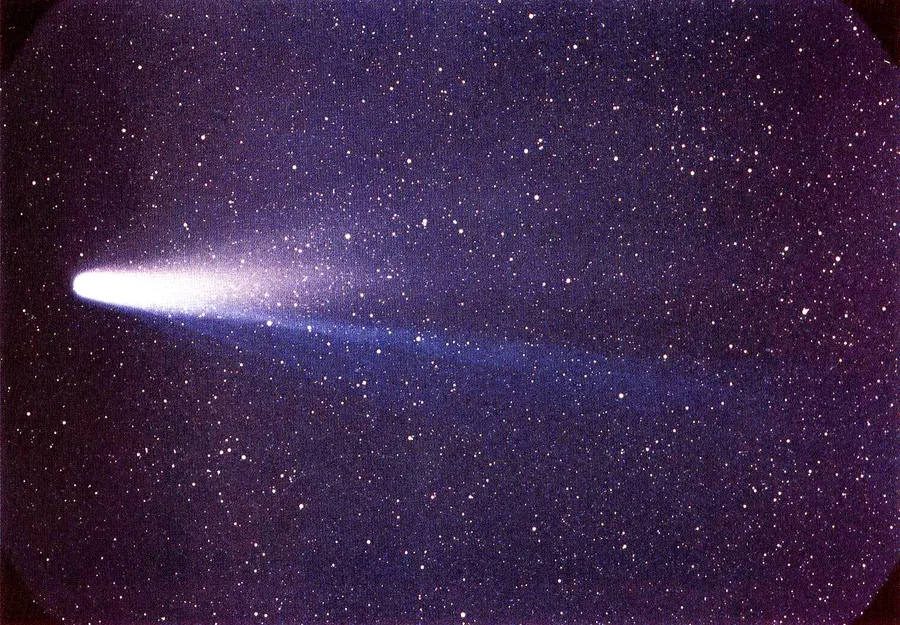 Halley's Comet photographed from Easter Island on 8 March 1986 by W. Liller for the International Halley Watch.