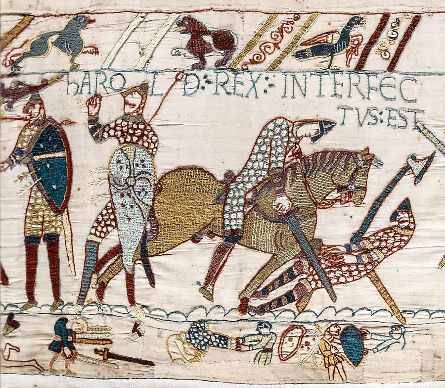 The scene in the Bayeux Tapestry recording the death of King Harold.