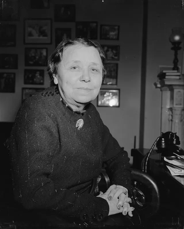 Senator Hattie Caraway in her office at the Capitol, 11 March 1940.