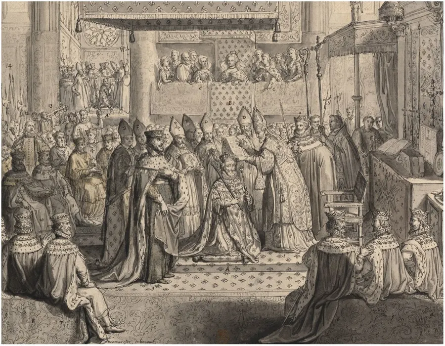 The coronation of Henri IV in a late 16th-century engraving (Bibliothèque nationale de France).