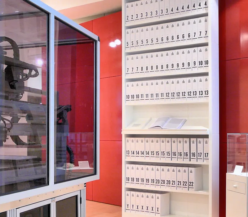 The human genome printed as a set of books, on show at the Wellcome Collection in London.