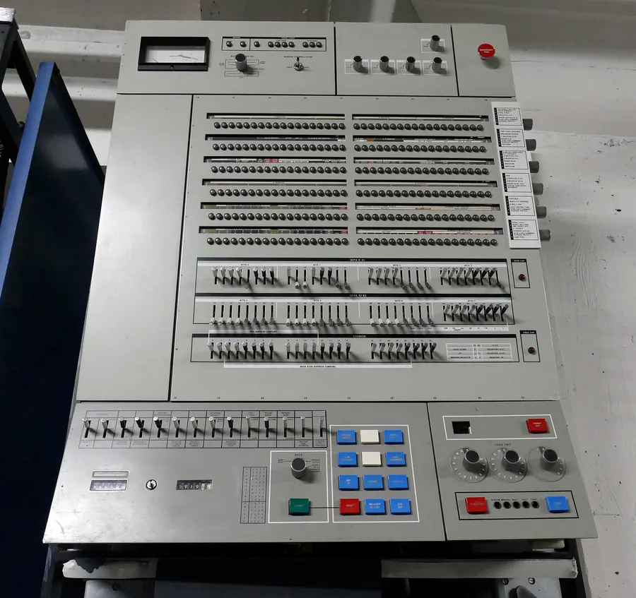 The console of an IBM System/360 Model 65 computer.