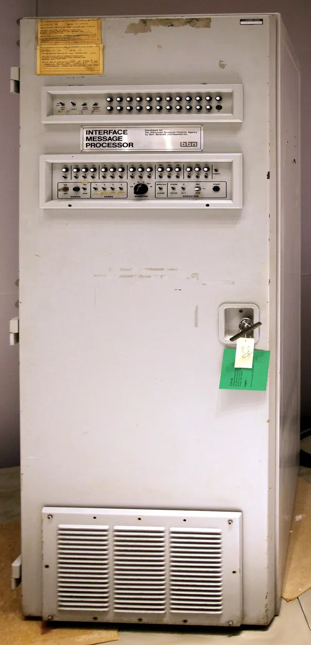An Interface Message Processor, the refrigerator-sized machine that connected each ARPANET site.