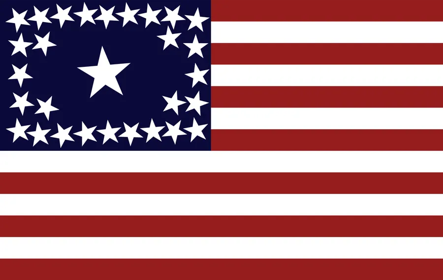A 29-star American flag of about 1846, with a large central star for Iowa.