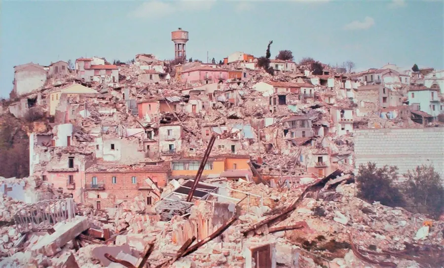 Collapsed buildings in Conza della Campania after the 1980 earthquake.