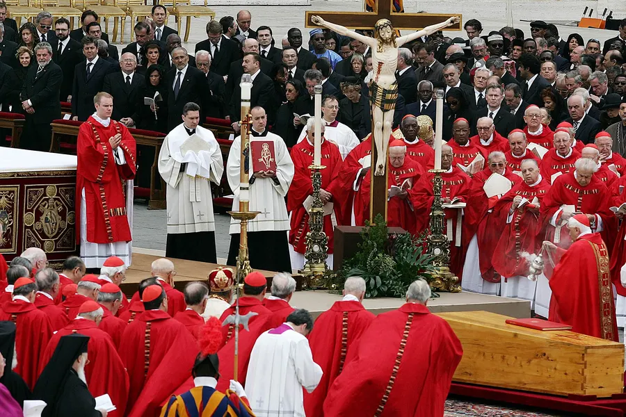 Cardinals around the coffin of John Paul II in St Peter's Square, 8 April 2005.
