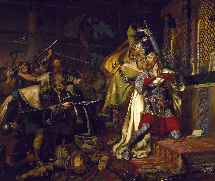 The Death of Canute the Holy, a 19th-century painting by Christian Albrecht von Benzon