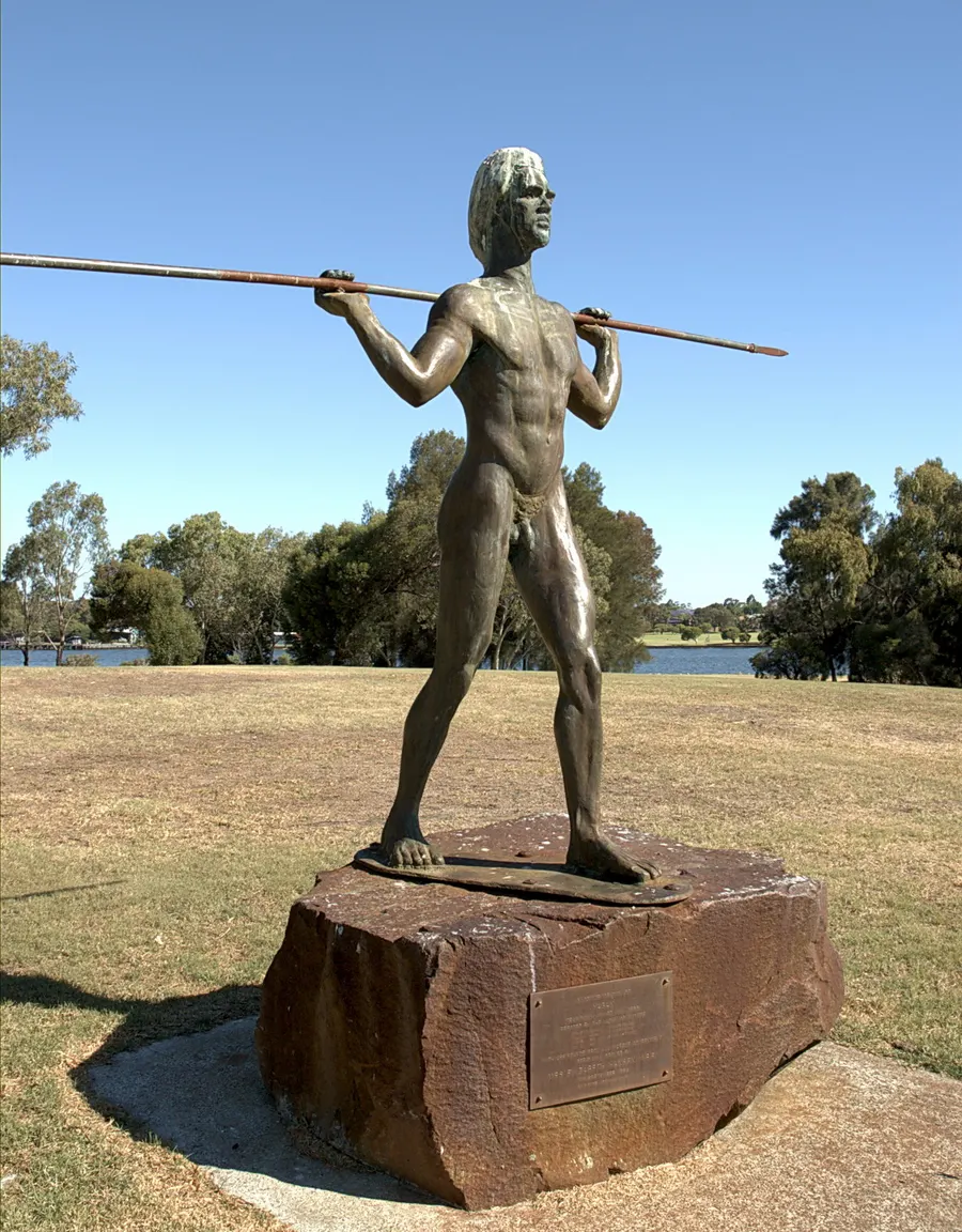 The statue of Yagan on Heirisson Island in the Swan River, Perth