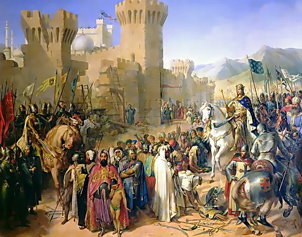 The surrender of Acre to Philip Augustus and Richard I in 1191, in a 19th-century painting by Merry-Joseph Blondel