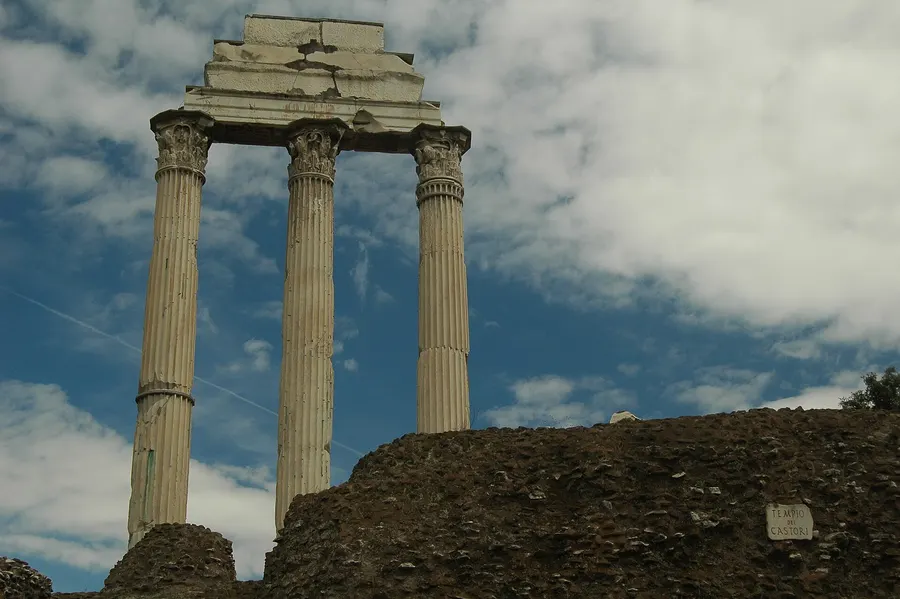 The three surviving columns of the Temple of Castor and Pollux in the Roman Forum
