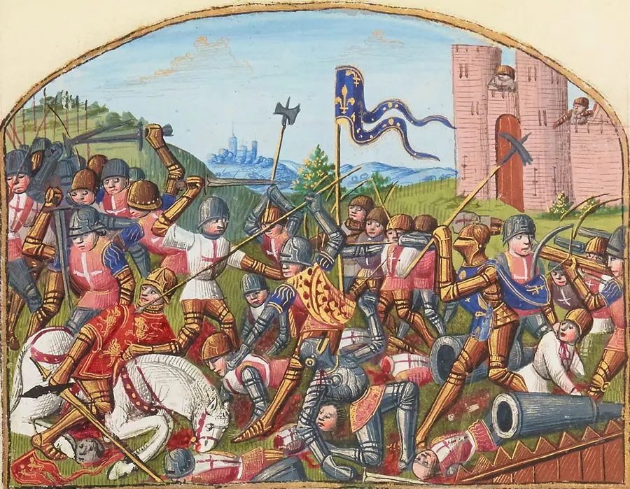 The Battle of Castillon in a 15th-century French manuscript, with a cannon in the foreground