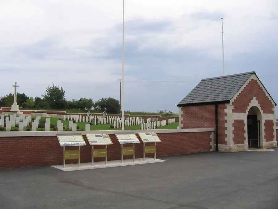The entrance to Fromelles (Pheasant Wood) Military Cemetery, opened in 2010 for soldiers found in a mass grave nearby
