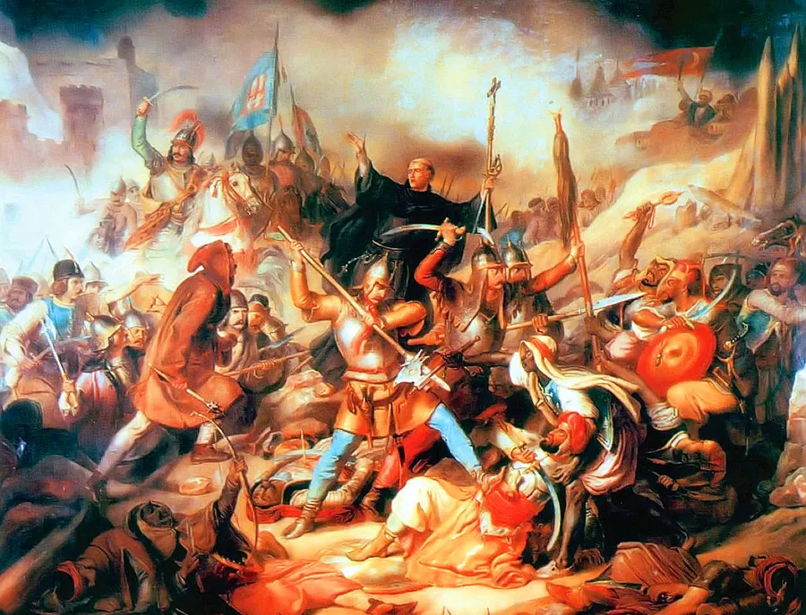 A painting of the fighting at Belgrade in 1456, with the Hungarian defenders clashing with Ottoman troops