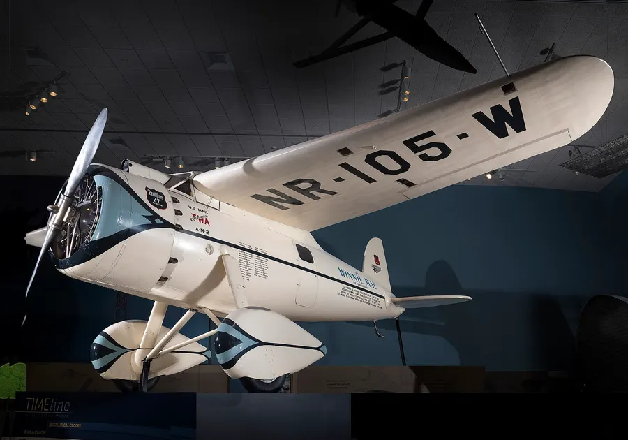 The Winnie Mae, Wiley Post's Lockheed Vega, on display at the National Air and Space Museum