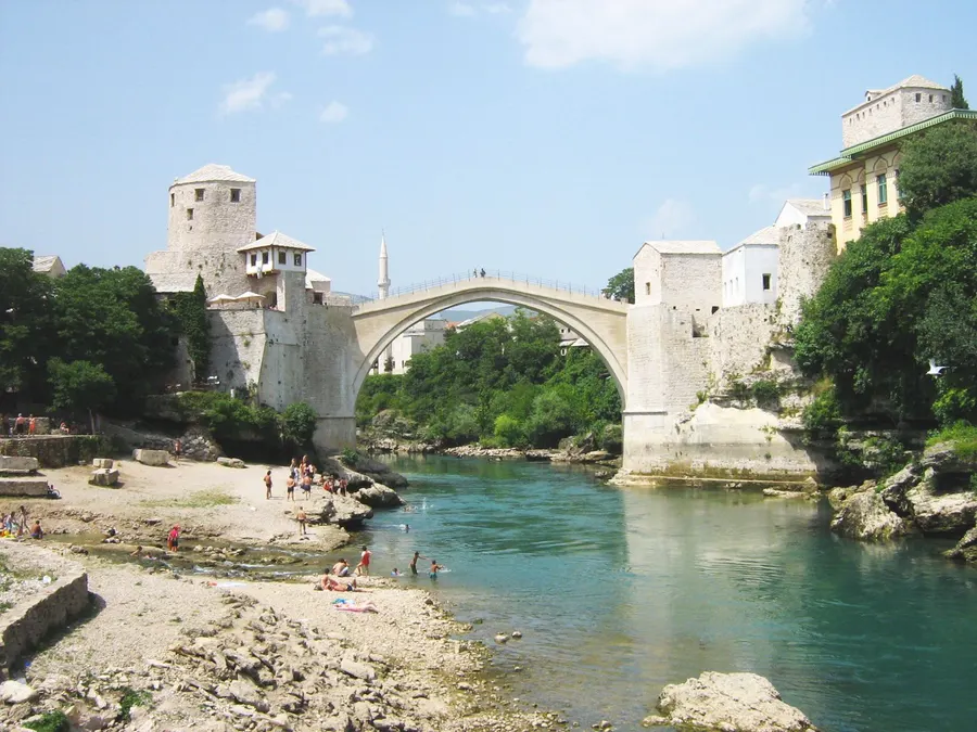 The rebuilt Old Bridge, Stari Most, over the Neretva river in Mostar, photographed in 2006