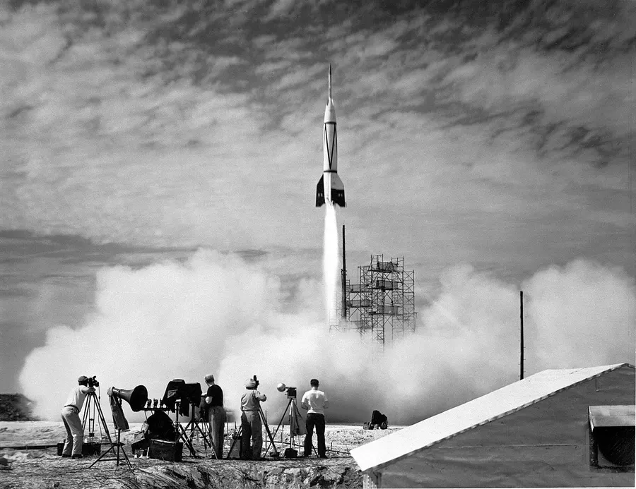 Bumper 8, a German V-2 carrying a WAC Corporal second stage, lifts off from Cape Canaveral on 24 July 1950