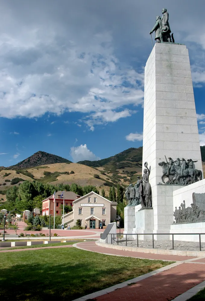 The This Is the Place Monument in Salt Lake City, which marks where Brigham Young's party entered the valley
