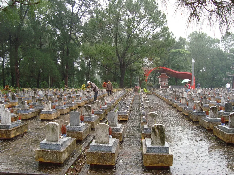 Rows of graves at Truong Son National Cemetery in Quảng Trị province, Vietnam