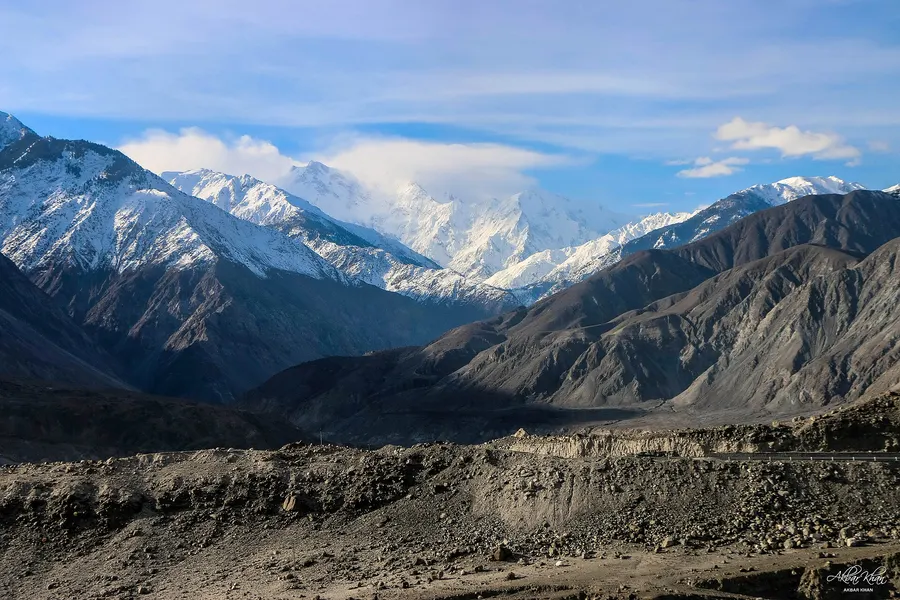 The Nanga Parbat massif in northern Pakistan, seen from the Karakoram Highway