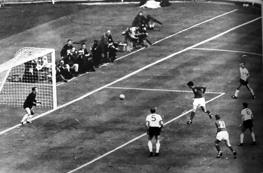 England and West Germany in action near goal during the 1966 World Cup final at Wembley
