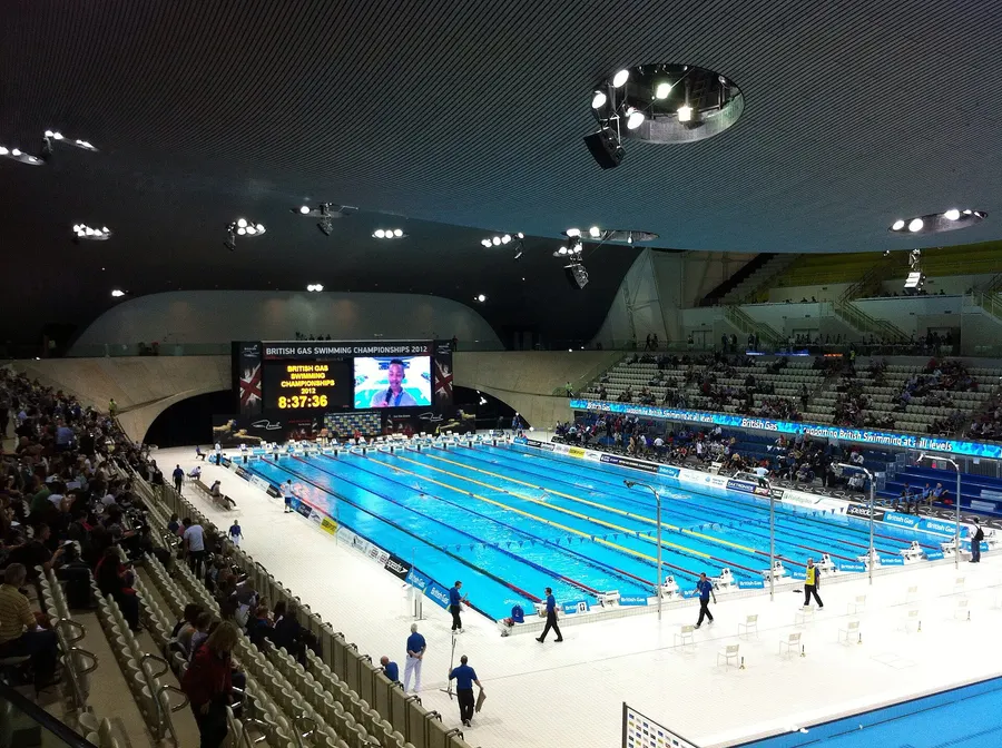 The pool of the London Aquatics Centre in the Olympic Park, where Michael Phelps won his record 19th medal