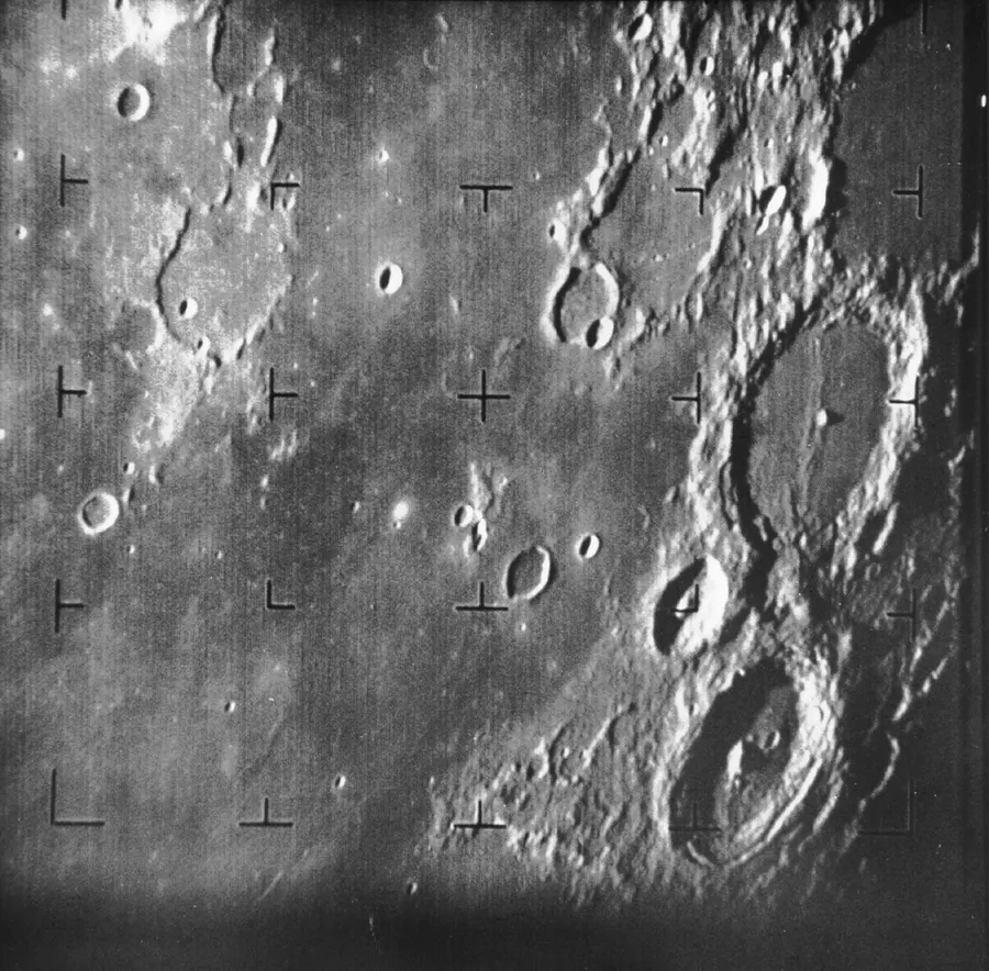 The first picture of the Moon taken by a US spacecraft, sent back by Ranger 7 on 31 July 1964